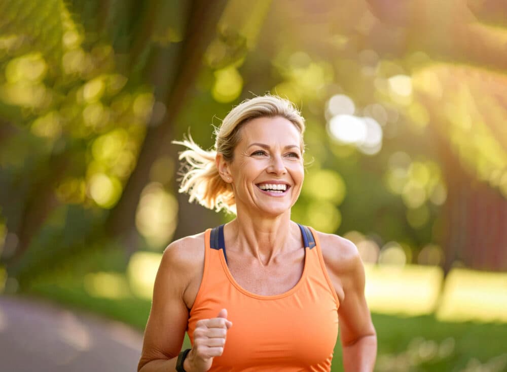 Firefly caucasian woman in her forties enjoying a nice run in the park during the summer wear 913908 copy