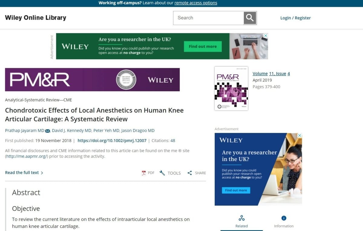 Chondrotoxic Effects of Local Anesthetics on Human Knee Articular Cartilage A Systematic Review